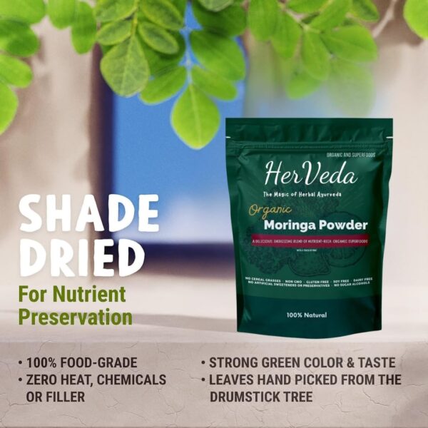 HerVeda Naturals Moringa Powder 400 gram, 100% Organic - Image 3