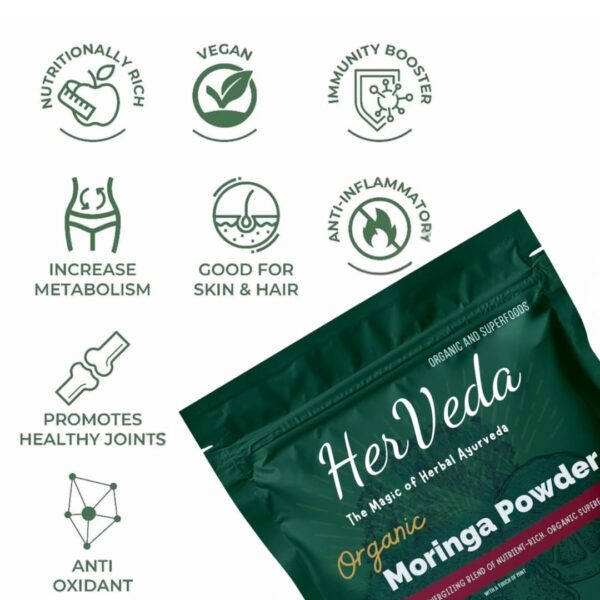 HerVeda Naturals Moringa Powder 400 gram, 100% Organic - Image 2