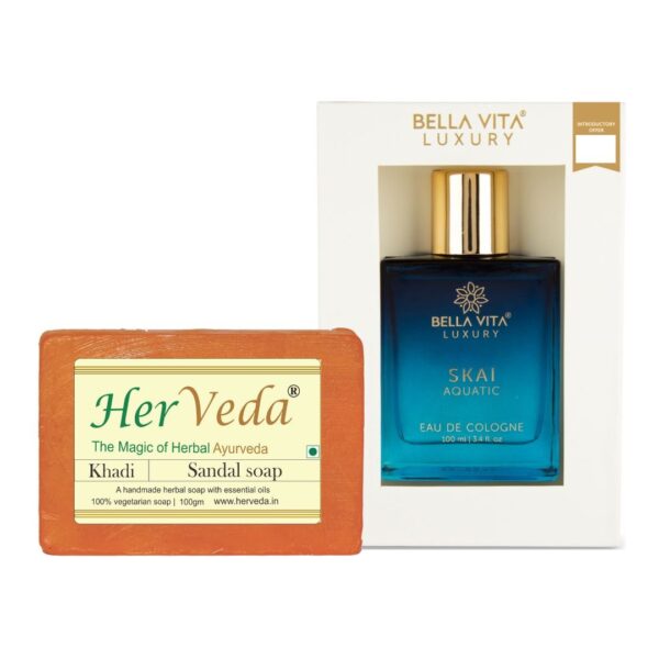 Combo Bella Vita Luxury Skai Aquatic Unisex Perfume 100 ml and HerVeda Naturals Sanadal Soap